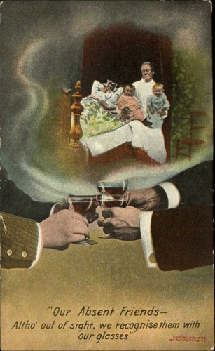 Men toast absent - , friend